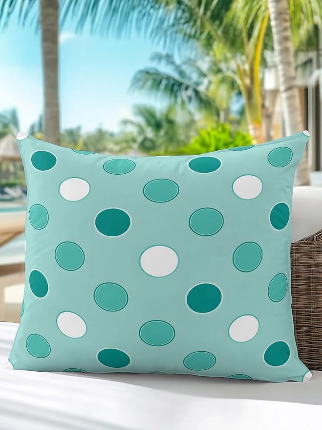 Waterproof Outdoor Pillow 1 Pack Teal Polka Dots Decorative Throw Pillows Cover & Insert 16x16 Inch Pillowcase Funny Circles Spots Square Pillows for Couch Sofa Bed Patio Furniture Indoor Outdoor