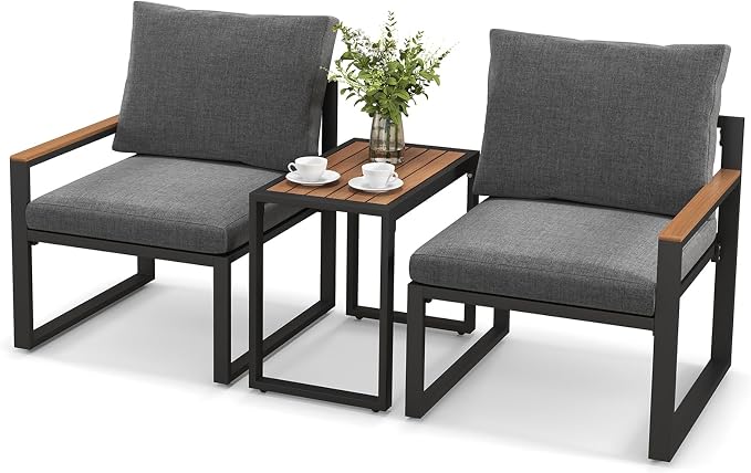 Tangkula 3 Pieces Patio Furniture Set, Aluminum Frame Weatherproof Outdoor Conversation Set with Soft Cushions for Backyard, Poolside, Porch, Balcony
