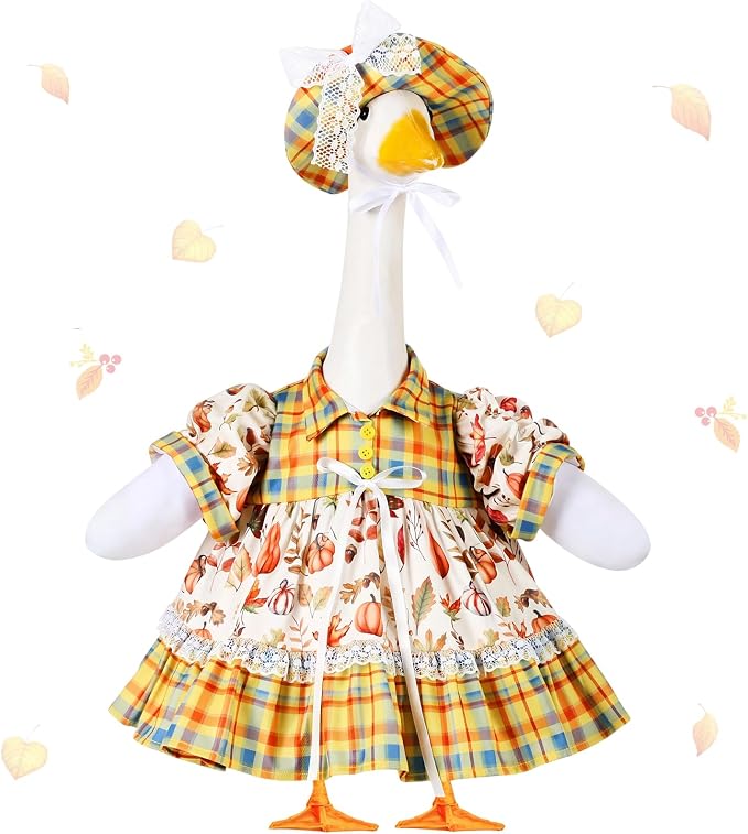 FuWeave Fall Porch Goose Outfit Maple Goose Costume Fancy Porch Geese Clothes with Wide Hat for 23" 17" Outdoor Patio
