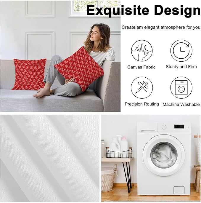 Red White Stripes Outdoor Pillow Covers 26x26 Inch Throw Pillow Covers Set of 2 Waterproof Decorative Pillow Cases Simple Geometric Modern Monochrome Cushion Covers for Patio Furniture Garden Couch
