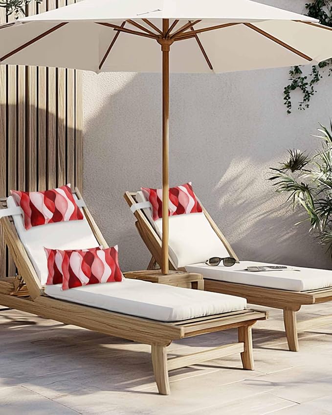 Outdoor Pillow for Chaise Lounge Chair Red Gradient Ripples Outdoor Pillows Waterproof with Adjustable Strap Headrest Lumbar Pillows for Garden Patio Furniture 2 Pack 11" x 16"