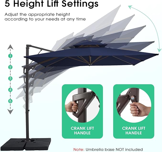 JEAREY 10ft 2-Tier Cantilever Patio Umbrella, Large Square Outdoor Offset Umbrella with Double Top Vent and 360-degree Rotation for Garden, Deck, Pool, Patio, Navy