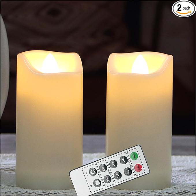 QIDEA 2”X4” Outdoor Flameless LED Candles with Remote Timer, Battery Operated Flickering Waterproof Pillar Candle Lights for Halloween Christmas Garden Wedding Decorations 2 Pack