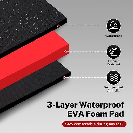TOMMARS 0.9-Inch Thick Foldable Mechanic Kneeling Pad 44.88 Inches Unfolded | Five 15.35 x 7.48 x 0.9-Inch Panels, High-Density Foam, Tool Pockets, Carry Handle, Waterproof Oil-Resistant Nonslip Surface
