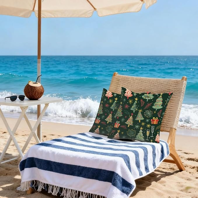 22x22 Inch Outdoor Pillow Covers Set of 2 Waterproof Throw Pillow Covers Decorative Couch Cushion Covers Merry Christmas Tree Square Pillowcases Protectors for Patio Garden Sofa