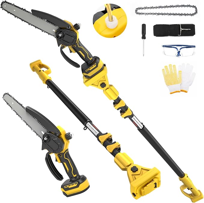 2 in 1 Electric Pole Saw 8 Inch Mini Cordless Chainsaw Compatible for Dewalt 20V Battery with 2.5M Telescope, Brushless Chainsaw for Pruning Branches Garden Maintenance (No Battery)