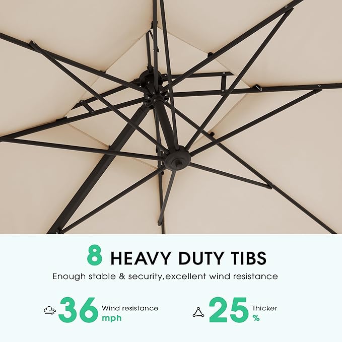JEAREY 11ft 2-Tier Cantilever Patio Umbrella, Large Square Outdoor Offset Umbrella with Double Top Vent and 360-degree Rotation for Garden, Deck, Pool, Patio, Beige