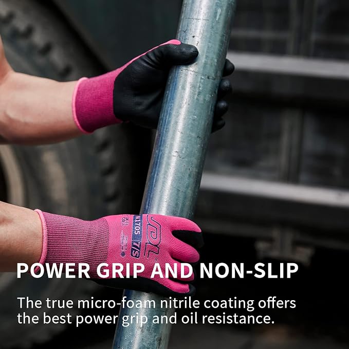 JDL 3 Pairs Microfoam Nitrile-Coated Nylon Work Gloves for Women & Men, Touchscreen Safety Gloves, Lightweight & Breathable with Durable Grip for Construction, Warehouse, Mechanics, Pink, Medium