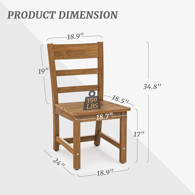 Cozyman Armless Outdoor Dining Chairs, All Weather Resistant HDPS Patio Dining Chairs, Classic Chair Support 350 LBS, for Outdoor Indoor, Lawn, Garden, Backyard, Teak Color-Oil Printed
