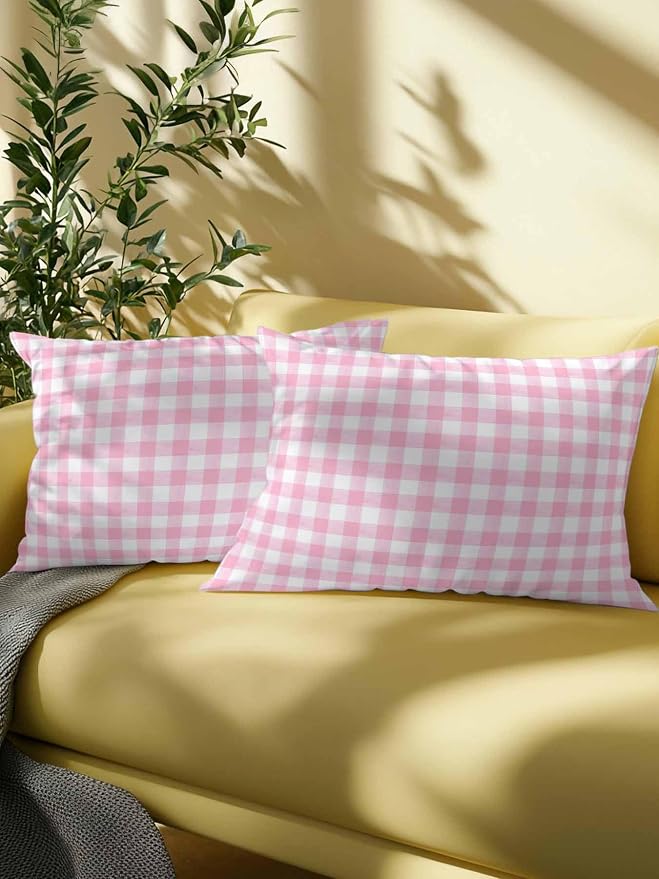 Outdoor Waterproof Throw Pillows Pink Geometric Plaid Patio Pillows,Decorative Pillow Covers with Insert,Pillow Cushion Case for Garden Couch Sofa Rustic Minimalist Checkered
