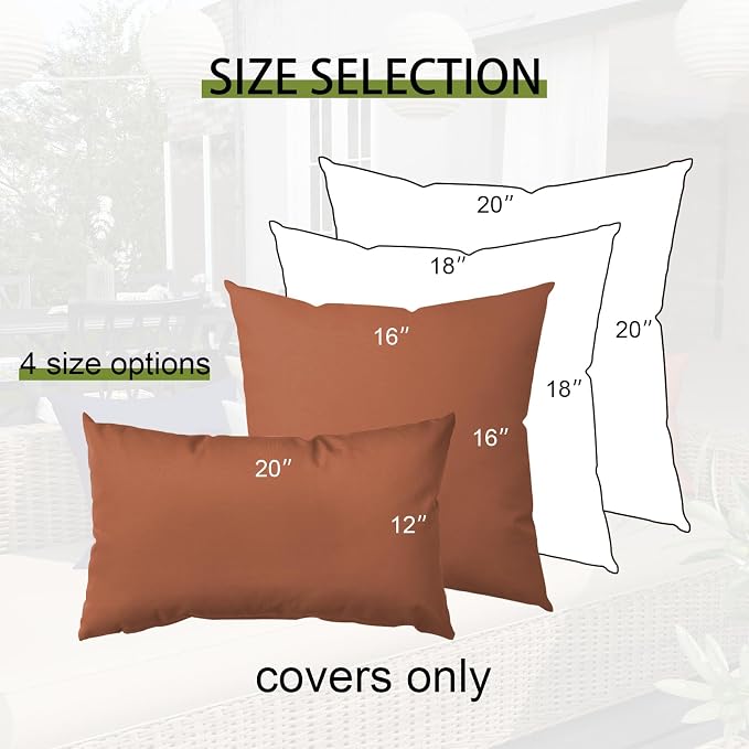 Large 20x20 Inch Outdoor Throw Pillow Covers Cushion Case Set of 2 Waterproof Durable Decorative Cushion for Patio, Deck, Poolside and Outdoor Furniture, Red