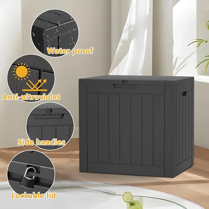 30-Gallon Outdoor Storage Box, Waterproof Deck Box for Patio Cushions, Garden Tools, Pool Accessories, Lockable Outside Storage Bin for Backyard & Deck (Black)