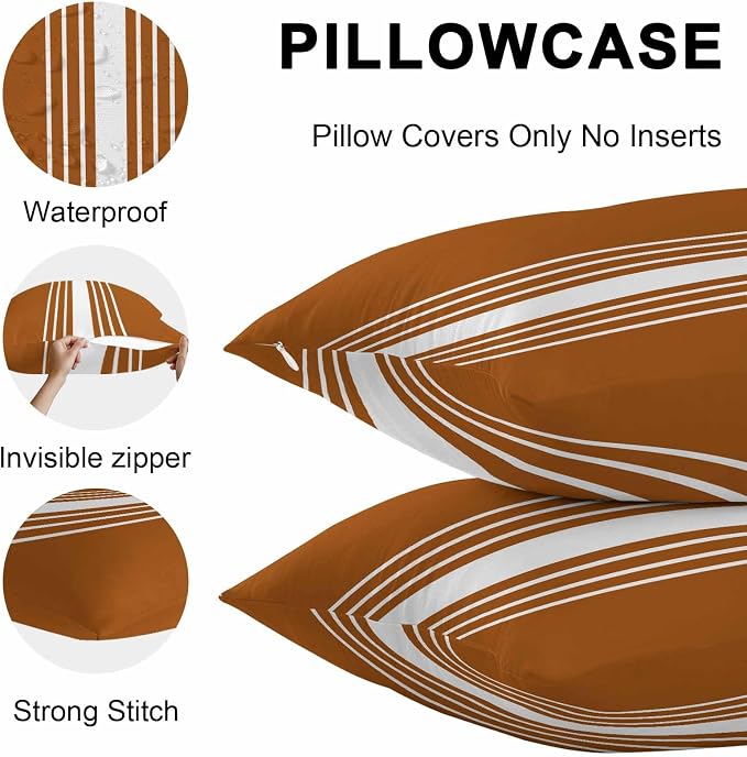 Burnt Orange White Stripe Outdoor Pillow Covers 20x20 Inch Throw Pillow Covers Set of 2 Waterproof Decorative Pillow Cases Modern Rustic Vertical Striped Cushion Covers for Patio Furniture Garden