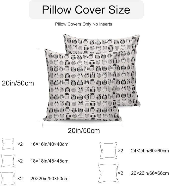 Cartoon Owls Outdoor Pillow Covers 26x26 Inch Throw Pillow Covers Set of 2 Waterproof Decorative Pillow Cases Modern Abstract Cute Birds Cushion Covers for Patio Furniture Garden Couch Sofa