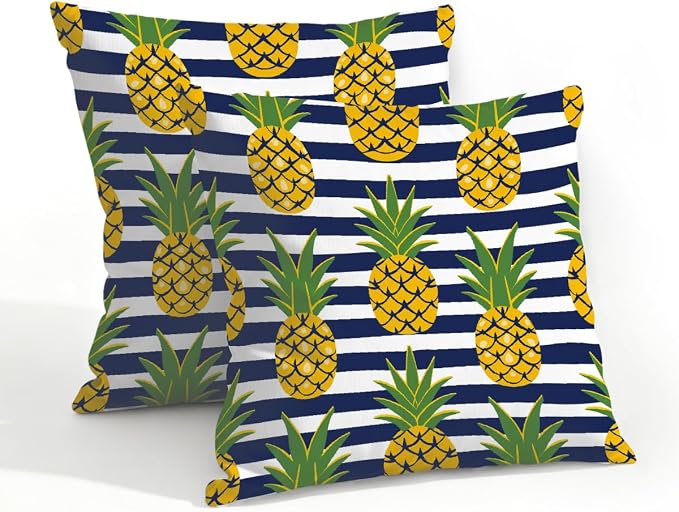 20x20 Inch Outdoor Pillow Covers Set of 2 Waterproof Throw Pillow Covers Decorative Couch Cushion Covers Pineapples Black Stripes Square Pillowcases Protectors for Patio Garden Sofa