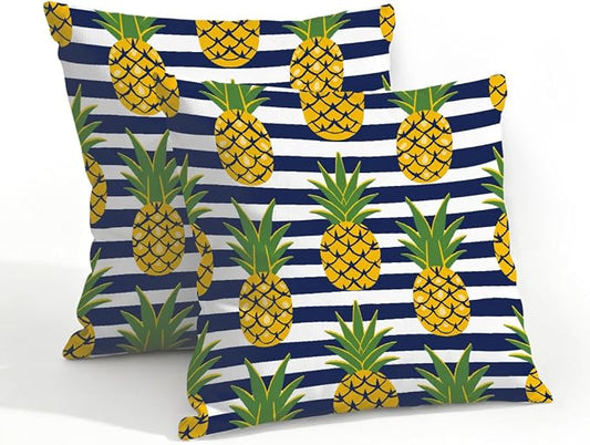 20x20 Inch Outdoor Pillow Covers Set of 2 Waterproof Throw Pillow Covers Decorative Couch Cushion Covers Pineapples Black Stripes Square Pillowcases Protectors for Patio Garden Sofa