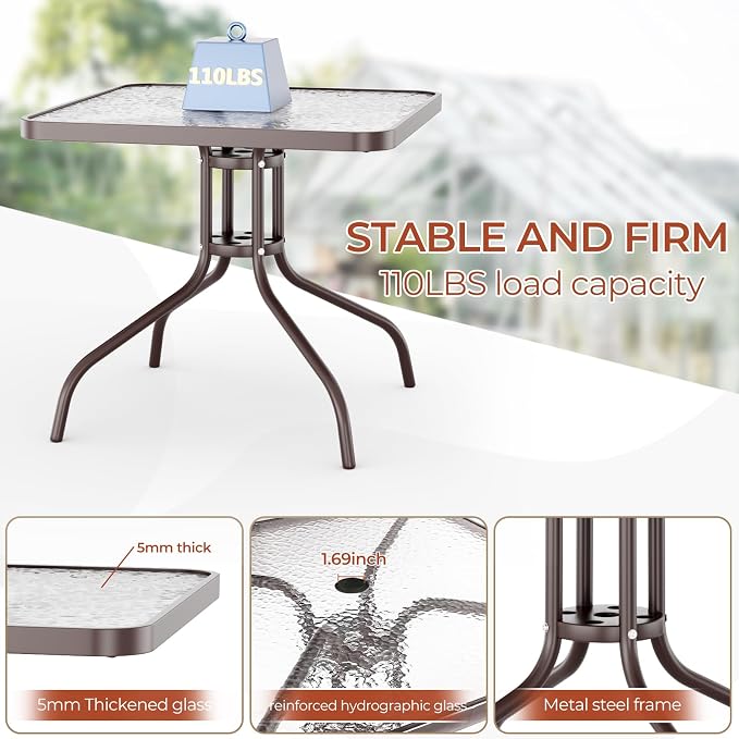 TLSUNNY Patio Dining Set 5 Pieces, All Weather Outdoor Furniture W/30"X 30" Table and 4 Stackable Textilene Chairs, Metal Table and Chairs for Patio, Lawn, Garden, Poolside, Backyard (Beige)