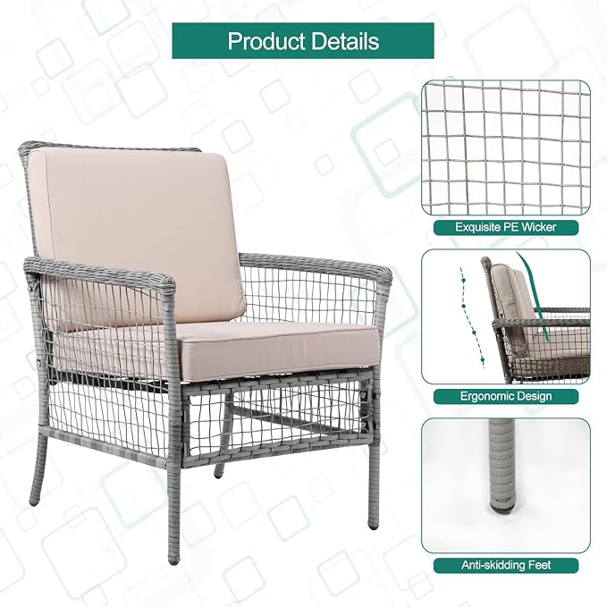 DECMICO 4 Pieces Outdoor Patio Furniture Set, Wicker Rattan Chairs & Loveseat Couch with Side Table and Cushions, All-Weather Patio Seating Set for Backyard, Deck, Porch (Beige)