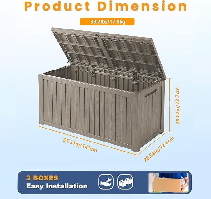200 Gallon Outdoor Storage Box Patio Deck Box Waterproof, Resin Lockable Outside Large Storage Bin for Pool Cushion Furniture, Garden Tools UV-Resistant, Grey