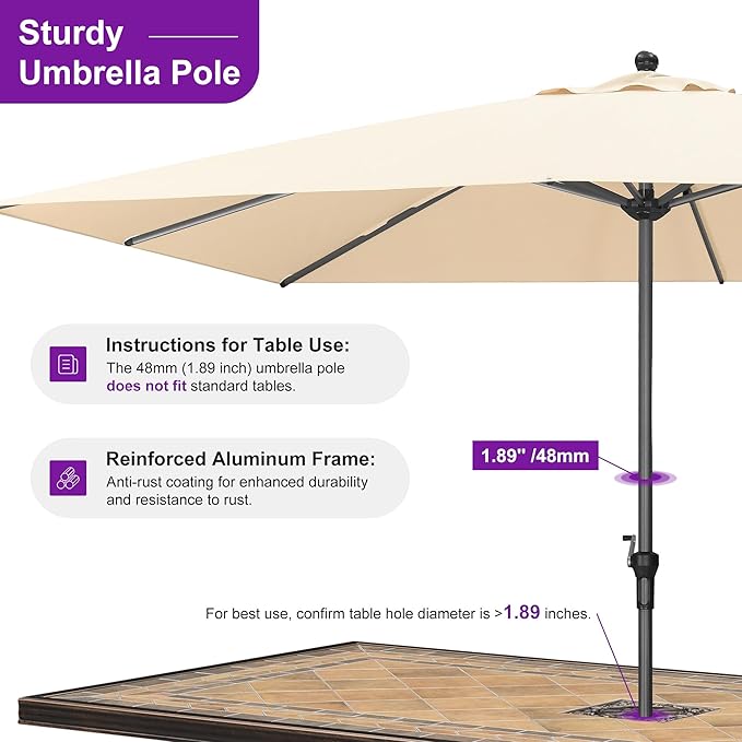 PURPLE LEAF 11.5' x 8' Patio Market Umbrella Outdoor Table Sun Umbrellas with Crank 8 Aluminum Sturdy Ribs for Pool Deck Backyard Beach Beige
