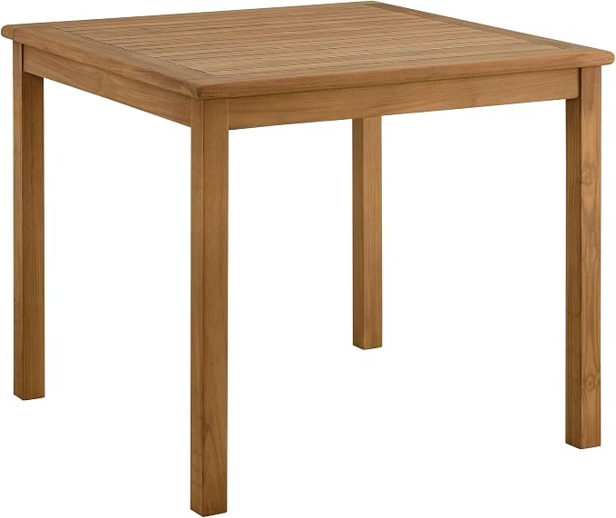 Modway Vienna Outdoor Patio Teak Wood 3-Piece Dining Set in Natural Natural – Weather-Resistant Square Dining Table with Woven Rope Armless Chairs – Bistro Set for 2 – Chair Patio Set with Table