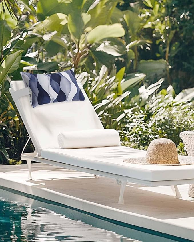 Outdoor Pillow for Chaise Lounge Chair Blue Gradient Ripples Outdoor Pillows Waterproof with Adjustable Strap Headrest Lumbar Pillows for Garden Patio Furniture 2 Pack 12" x 20"