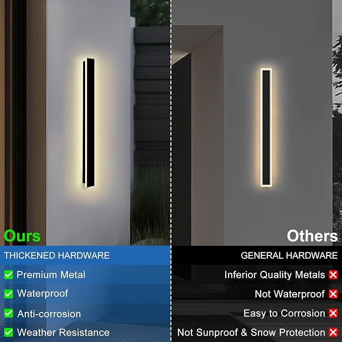 Modern Outdoor Wall Light, 39.4 Inch Linear Outdoor Sconce Lights | Long Outdoor Light Fixtures Wall Mount 3000K LED Exterior Sconce IP65 Waterproof Black Outside Porch Lights for House Garage