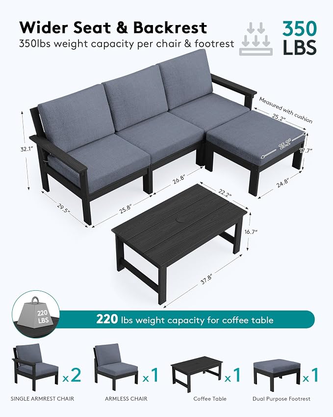 SERWALL HDPE Outdoor Sectional with Ottoman & Coffee Table