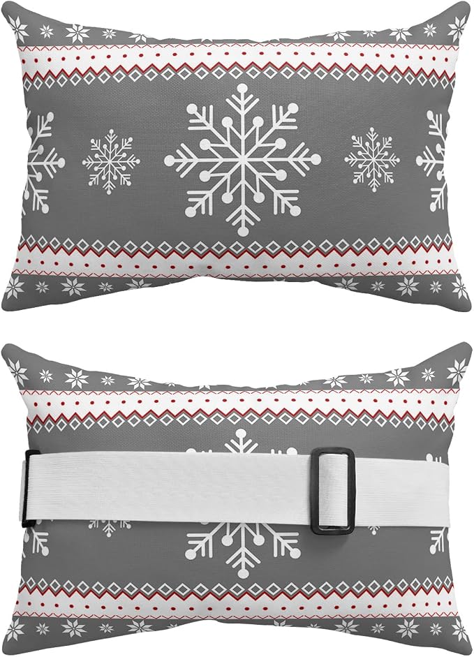 Outdoor Pillows Covers with Inserts Chrsitmas Snowflake Winter Snow Gray Waterproof Pillow with Adjustable Strap Throw Pillows for Patio Furniture Recliner Lounge Chair, 12x20 inch, 1PCS