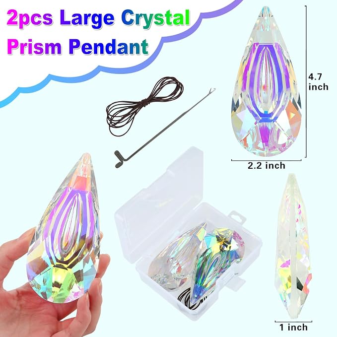 120mm Crystal Suncatcher, 2 Pack Large Prism Sun Catchers Indoor Windows | Hanging Ornaments Rainbow Maker Pendant for Outdoor Garden Chandelier Birthday Wedding Party Valentines Day Gifts for Women