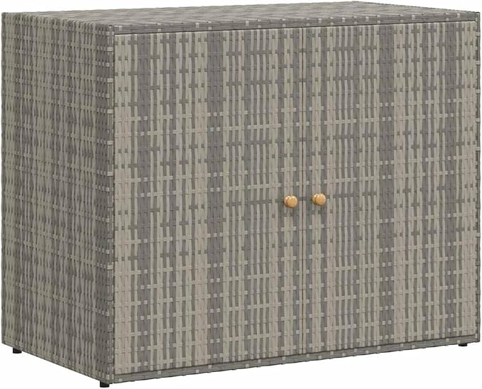 Gecheer Garden Storage Cabinet, Weatherproof Spacious Rattan Deck Box with Poly Rattan and Steel Frame for Outdoor Balcony Terrace
