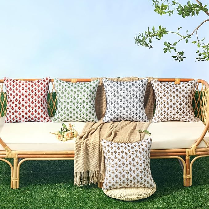 Outdoor Pillow Covers 18x18 Set of 2 Boho Red Floral Accent Print Decorative Throw Pillow Cases for Outdoor Waterproof Patio Furniture Garden Porch Sofa Bed Cushion Covers Home Decor JB005-J18