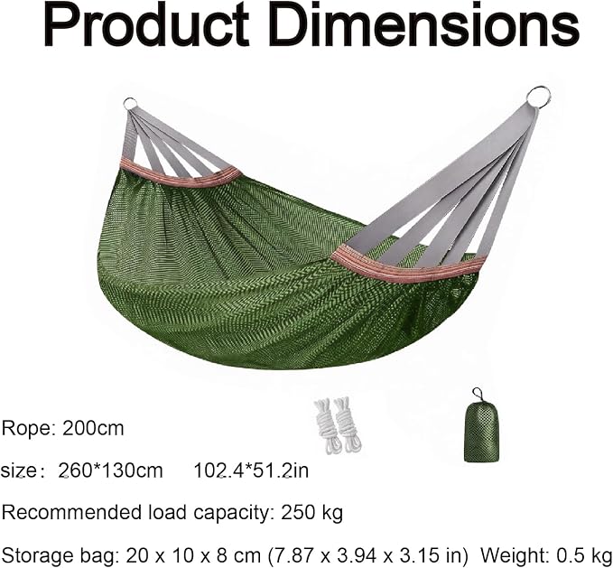 Double Hammock for Camping Outdoor Portable Mesh Swing Chair | Breathable Fabric, Anti Roll Design, Extra Thick Weave, Stable Support, Easy Setup, Space Saving Storage