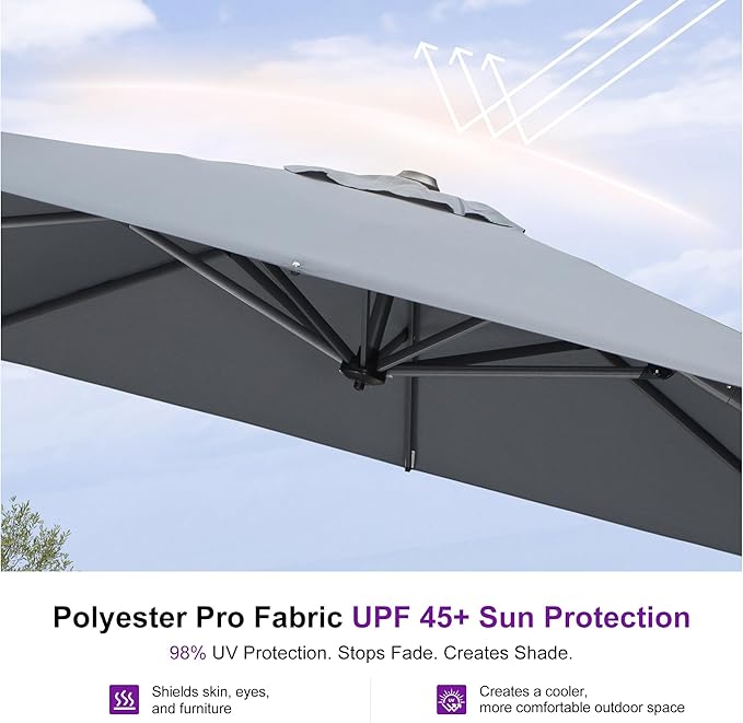 PURPLE LEAF 10'×10' Patio Umbrella with Base and Cover Outdoor Umbrella Large Cantilever Windproof Offset Umbrella Heavy Duty Sun for Garden Deck Pool Patio Light Grey