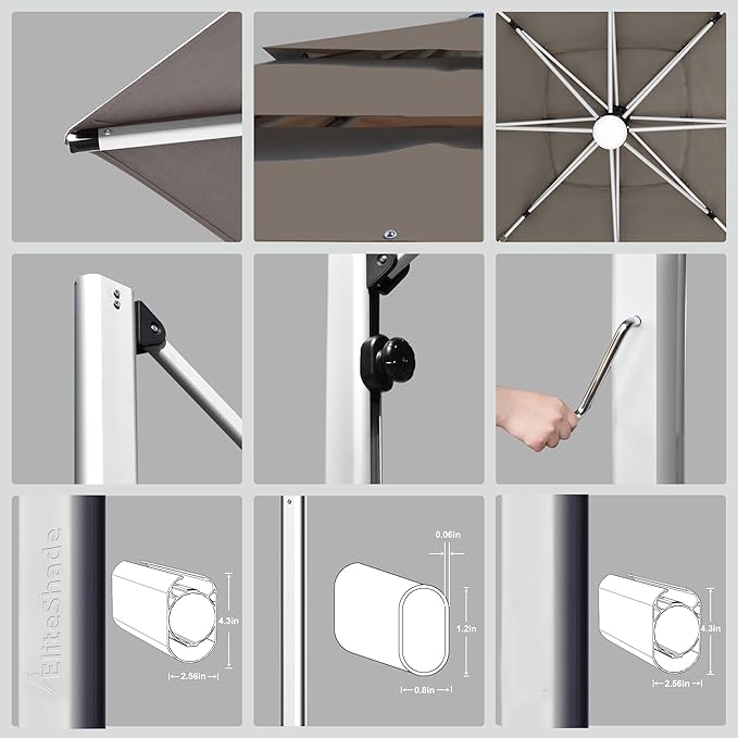 EliteShade USA APOLLO 3-Tier 10x13FT Full Aluminum Cantilever Patio Umbrella for Outdoor Restaurant Garden Courtyard Deck Pool and Marketing with Light (No battery), Taupe