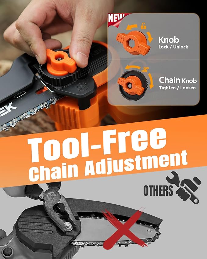 2-in-1 6-Inch & 8-Inch Mini Chainsaw Cordless, 2 x 3.0Ah Batteries, Electric Chain Saw with 4 Chains, 2 Bars, Brushless Motor, Auto Oiler, Tool-Free Tensioner for Tree Trimming and Yard Cleanup