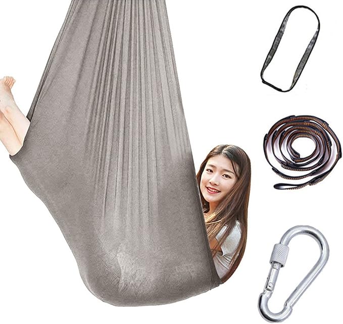 360° Rotating Elastic Aerial Yoga Hammock Outdoor Indoor Swings Aerial Yoga Sensory Therapy Cuddle Swing Soft Elastic Parcel Steady Seat Swing (Color : Grey, Size : 150x280cm)