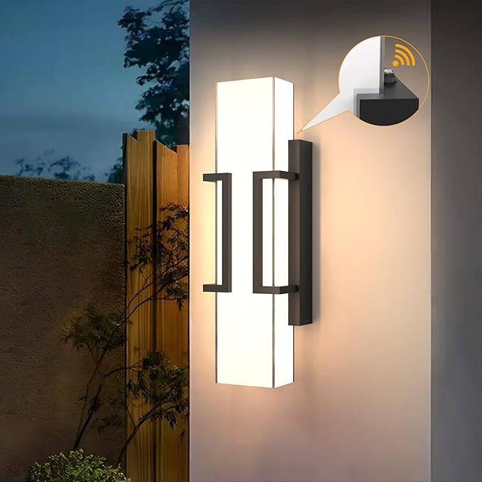 Hyunbae Modern Dusk to Dawn Outdoor Wall Lights, 16" Black LED Porch Light | 20W Outdoor Wall Sconce, Photocell Sensor,3000K Dimmable Exterior Light, IP65 Wall Mount Waterproof, Garage Patio Doorway Use