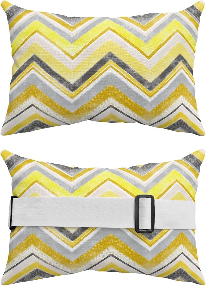 Outdoor Pillows Covers with Inserts Northern Europe Yellow Geometric Wave Stripes Waterproof Recliner Pillow with Adjustable Strap Throw Pillows for Patio Furniture Pool Lounge Chair, 12x20 inch, 1PCS