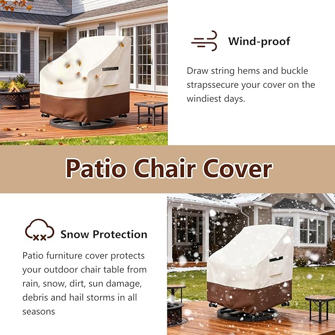 Patio Chair Covers 2 Pack,Swivel Lounge Chair Cover,Waterproof Heavy Duty Patio Furniture Covers for Outdoor Swivel Lounge Chair(30 W x 34 D x 38.5 H inches) Beige & Brown