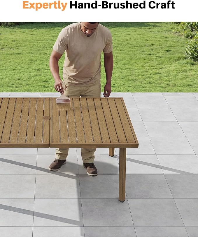 7 Pieces Outdoor Dining Set, Never-Rust Aluminum Patio Dining Set for 6, Patio Dining Table Set with 2 Swivel Chairs, 4 Dining Chairs, Outdoor Furniture Set for Commercial, Deck, Garden, Teak