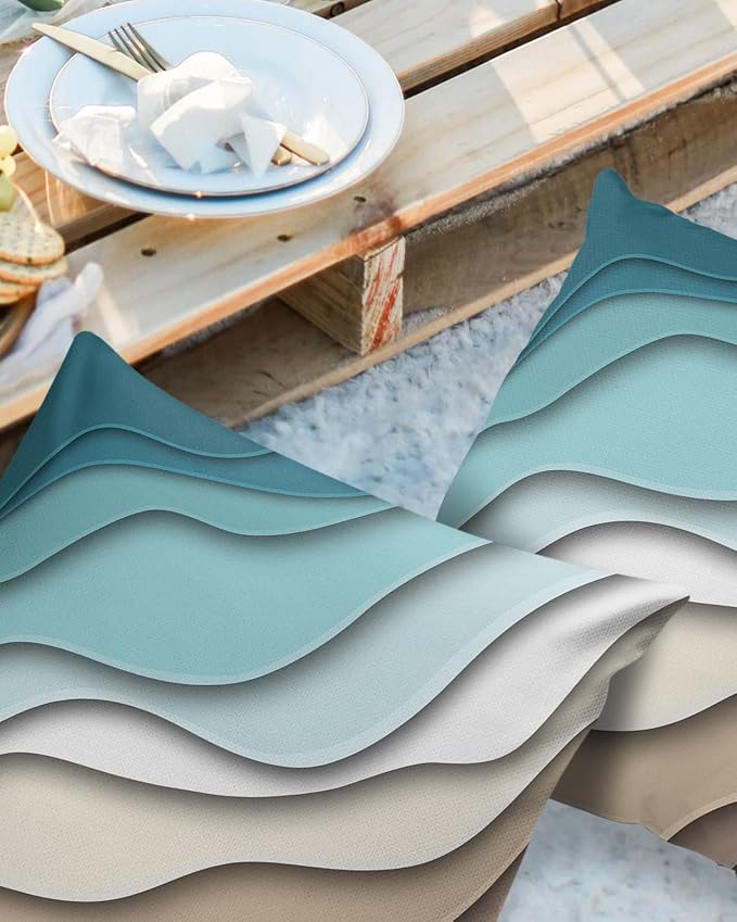 Ombre Abstract Geometry Gradient Teal to Brown Outdoor Waterproof Throw Pillow Covers 24 x 24 Inch Set of 2, Pillowcases Decorative Square Cushion Cases for Patio Furniture Couch Porch Garden