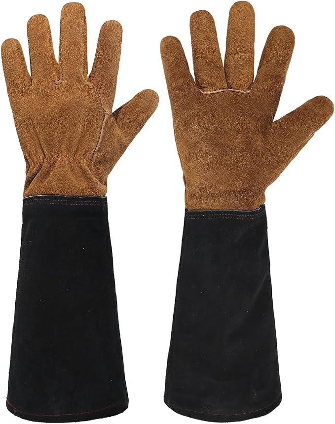 HANDLANDY Rose Pruning Gloves for Men Women, Thorn Proof Gardening Gloves | Long Leather Gardening Gloves, Breathable Leather Gauntlet, Best Garden Gifts & Tools for Gardener (Caramel Brown, M)
