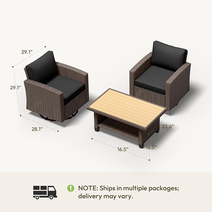 Patio Furniture Set - All-Weather - 3 Piece Wicker Outdoor Patio Conversation Set, Modular Rattan Sectional Sofa for Backyard, Garden, Patio, Poolside