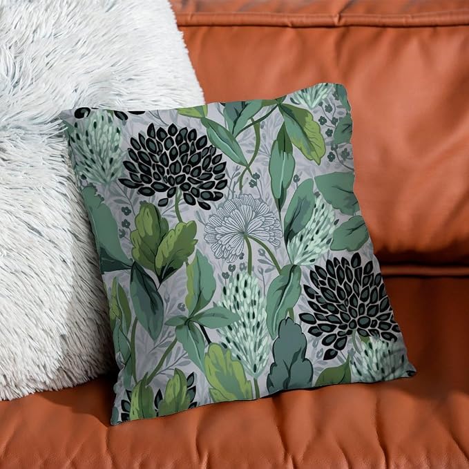Chinoiserie Floral Outdoor Throw Pillow Covers Green Black Lotus Flower Waterproof Throw Pillowcase 20x20 in Modern Accent Throw Pillow Covers for Patio Furniture Tent Garden
