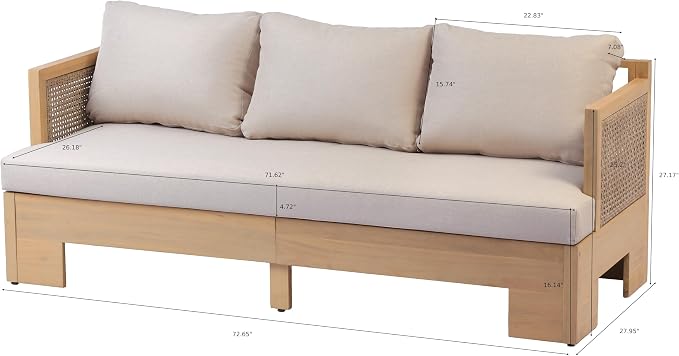 Christopher Knight Home Mason 5 Piece Patio Furniture Set with 3-Seater Sofas, Club Chairs and Coffee Table, Outdoor Acacia Wood Conversation Set, Patio Sofa Set for 8, Light Teak+Light Brown+Beige