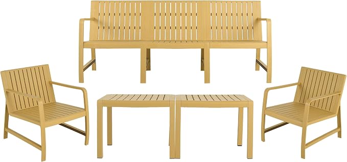KEIKI 5 PC Outdoor Indoor 3-Seater Sofa,2 Chairs and 2 Coffee Tables PP Furniture Conversation Set Easy Assembly for Patio