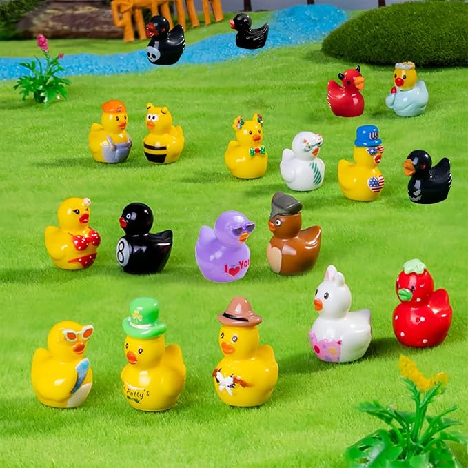 U-Zimikee 80 Pcs Multicolor Mini Resin Ducks with Storage Box, Tiny Ducks to Hide, Little Ducks Figurines Miniature Ducks Figures Bulk for Mini Garden, Dollhouse Decoration Micro Landscape Ornament