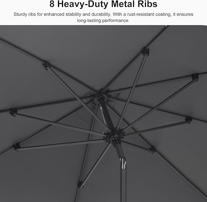 PURPLE LEAF 8' x 5' Rectangular Patio Umbrella Outdoor Table Umbrella Aluminum Frame Market Umbrella Sun Umbrella with 8 Sturdy Ribs & Tilt for Garden Deck Lawn & Pool Light Gray