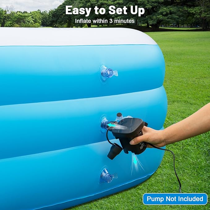 145"x74"x22", Large Solar Inflatable Pool with Lights, Oversized Thickened Blow Up Pool for Adults, 7 Color Changed Family Swimming Pool for Backyard, Outdoor